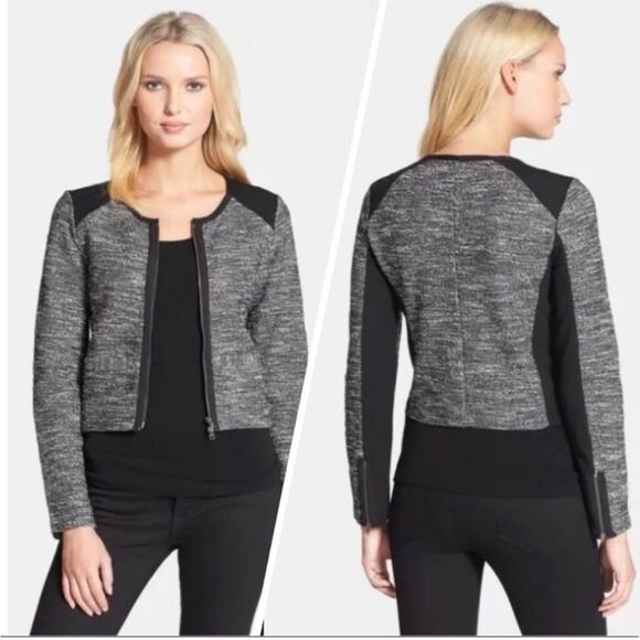 Eileen Fisher Black Tweed Zip Up Jacket With Ponte Knit Side Panels Size XL - Picture 3 of 14